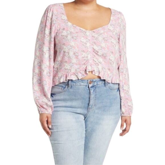 Abound Pink Floral Cinched Ruffle Hem Blouse NWT Size M Lightweight Viscose - Picture 1 of 6